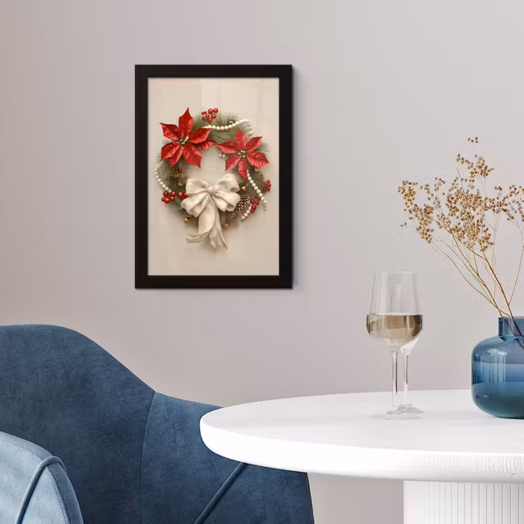 Poster met lijst - Deurkrans - Strik - Kerst - Rood - Groen — 2