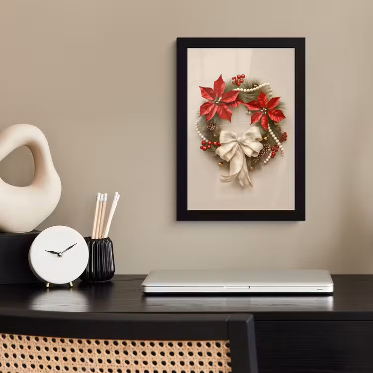 Poster met lijst - Deurkrans - Strik - Kerst - Rood - Groen — 3