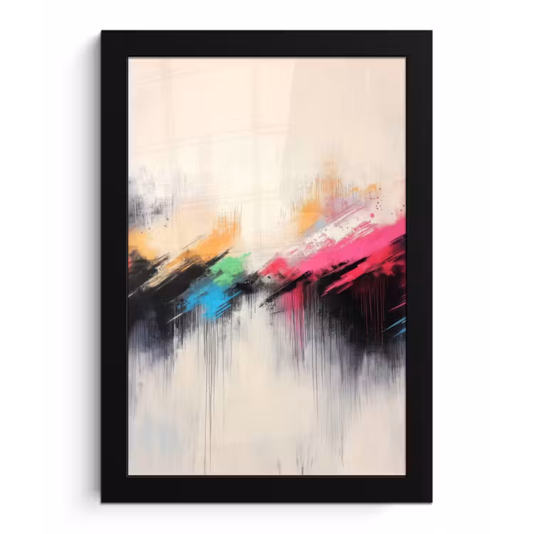 Poster met lijst - Dynamisch - Abstract - Kleurrijk - Zwart — 1