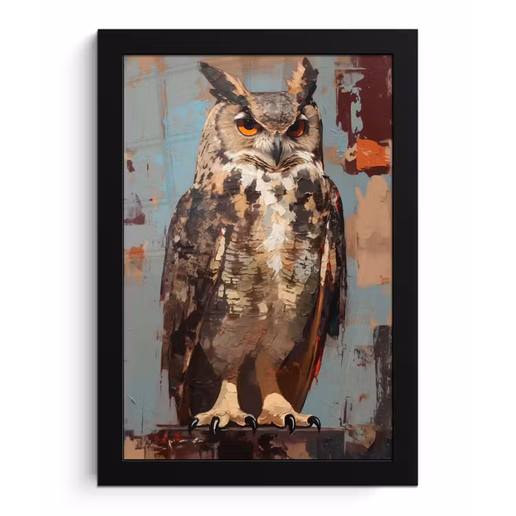 Poster met lijst - Geschilderd - Abstract - Uil - Bruin — 1