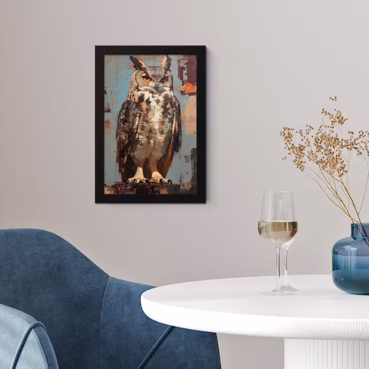 Poster met lijst - Geschilderd - Abstract - Uil - Bruin — 2