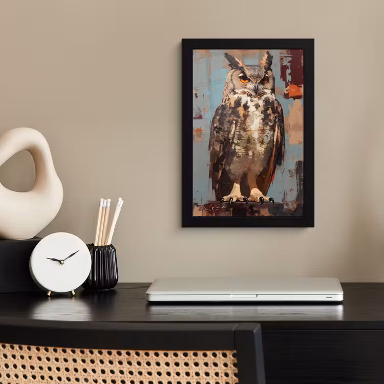 Poster met lijst - Geschilderd - Abstract - Uil - Bruin — 3