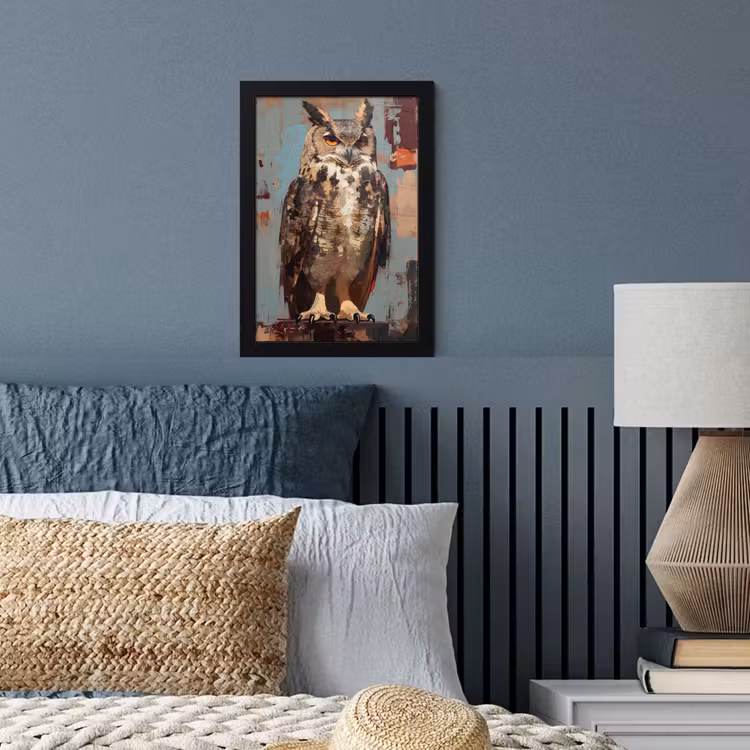 Poster met lijst - Geschilderd - Abstract - Uil - Bruin — 4