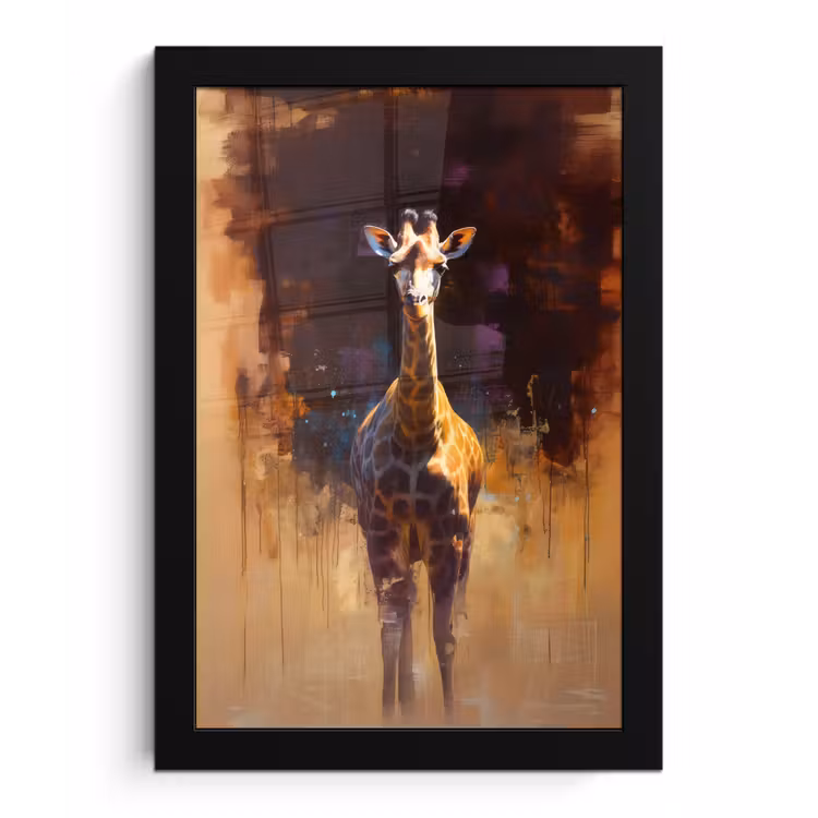 Poster met lijst - Giraf - Bruin - Abstract - Geschilderd — 1