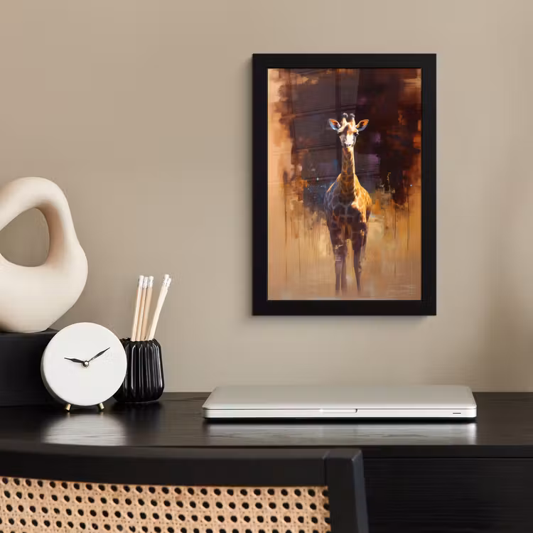 Poster met lijst - Giraf - Bruin - Abstract - Geschilderd — 3