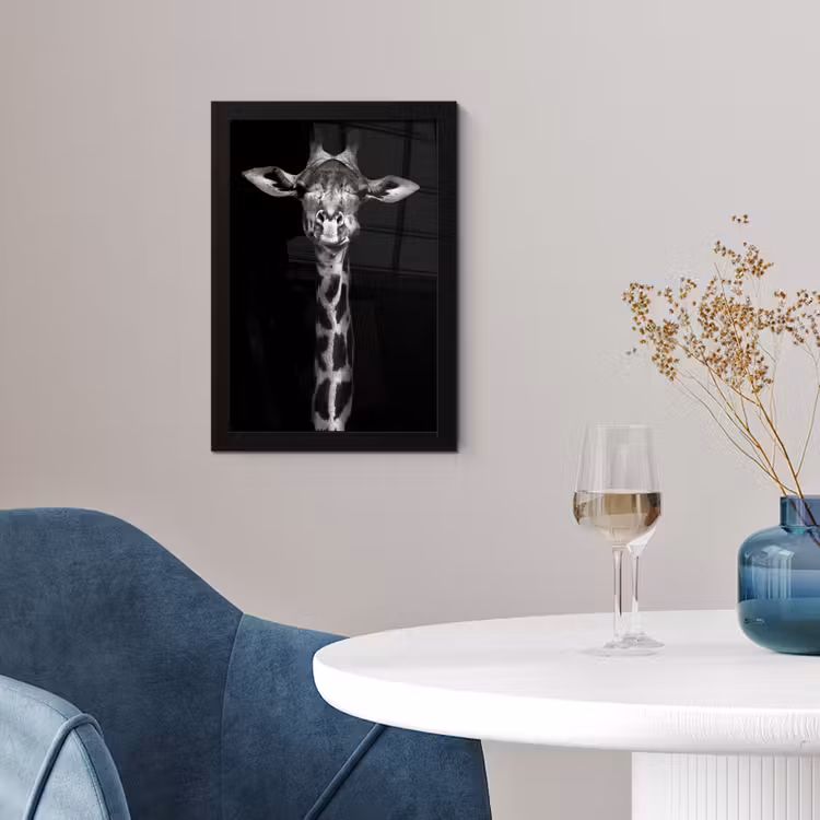 Poster met lijst - Giraffe - Portret - Dieren - Zwart - Wit — 2