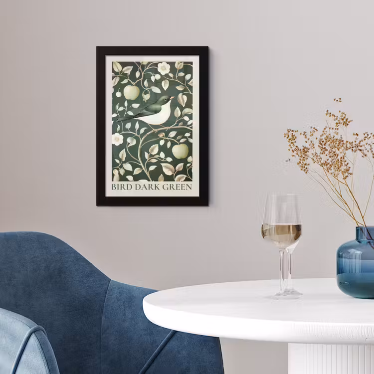Poster met lijst - Groen - Vogel - Bloemen — 2