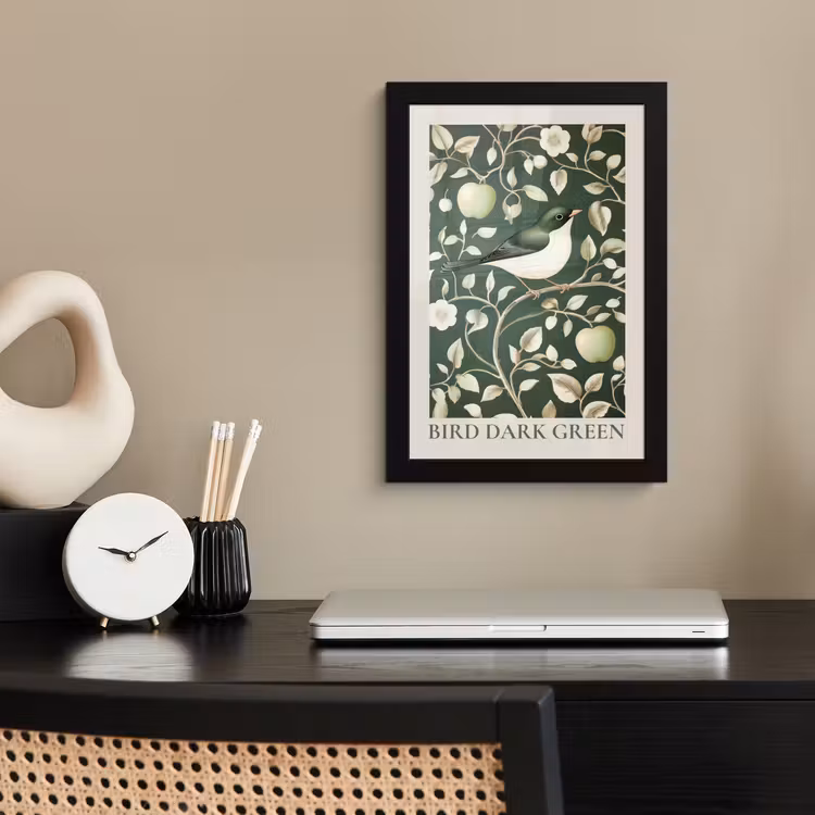 Poster met lijst - Groen - Vogel - Bloemen — 3