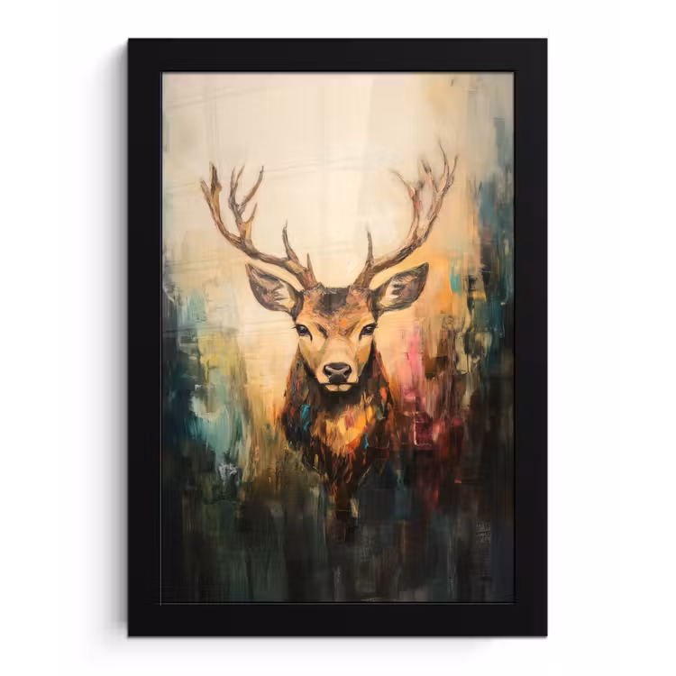 Poster met lijst - Hert - Geverfd - Gewei - Bruin — 1