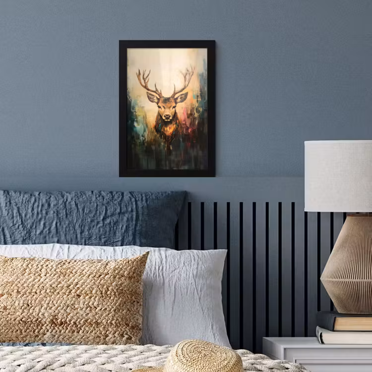 Poster met lijst - Hert - Geverfd - Gewei - Bruin — 4