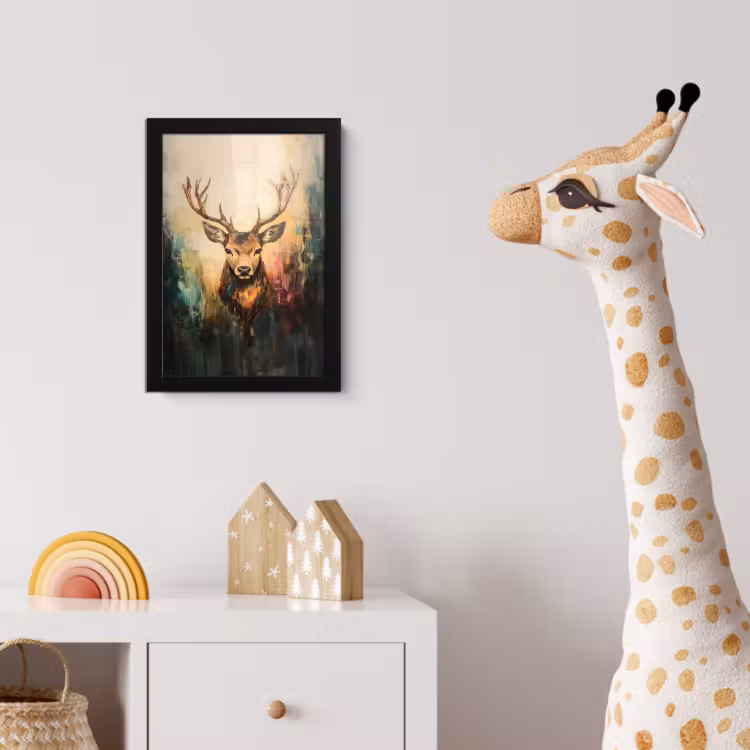 Poster met lijst - Hert - Geverfd - Gewei - Bruin — 5