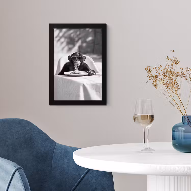 Poster met lijst - Aap - Spaghetti - Zonnebril - Zwart wit - Cool - Dier — 2