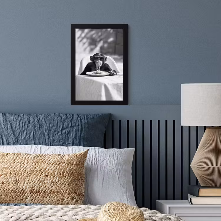 Poster met lijst - Aap - Spaghetti - Zonnebril - Zwart wit - Cool - Dier — 4