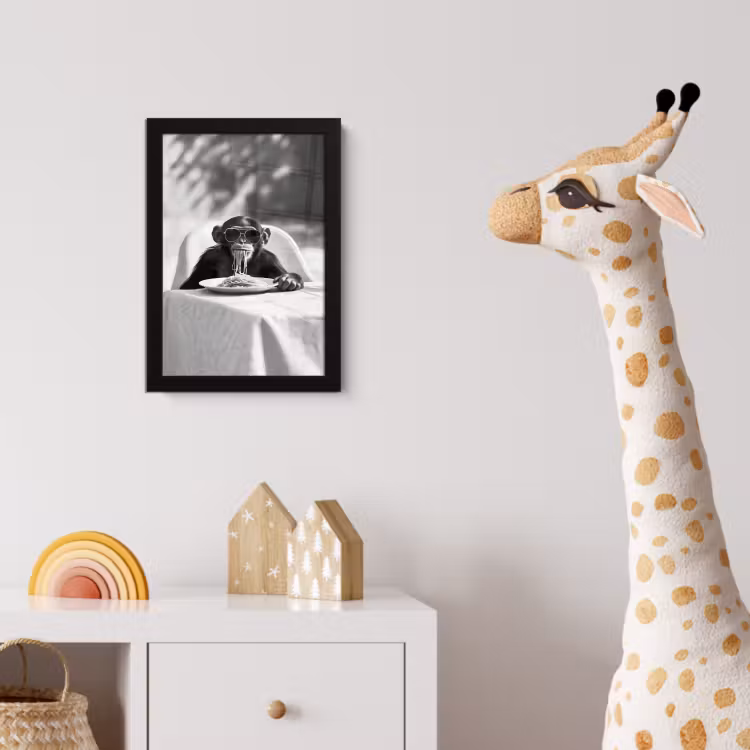 Poster met lijst - Aap - Spaghetti - Zonnebril - Zwart wit - Cool - Dier — 5