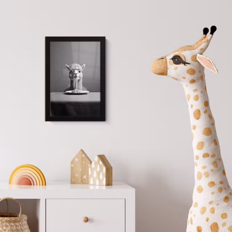 Poster met lijst - Alpaca - Pasta - Zwart - Wit - Grappig - Dieren — 5