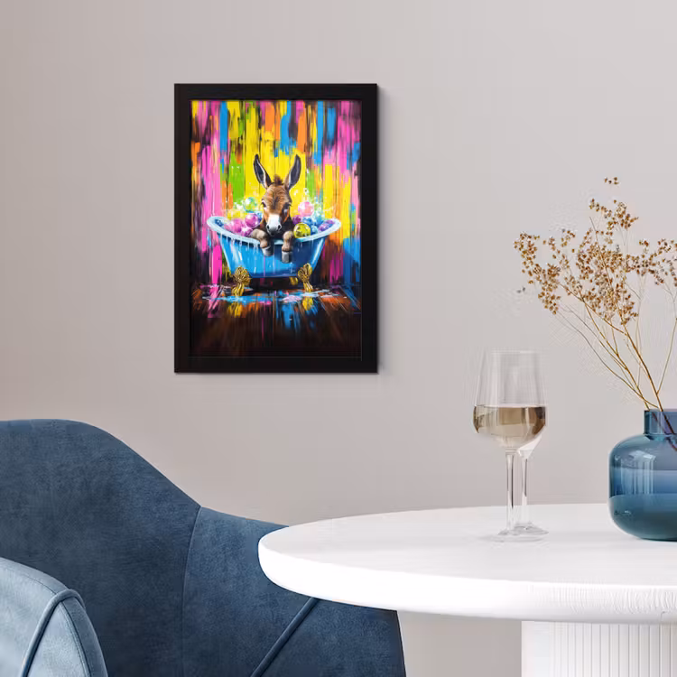 Poster met lijst - Ezel - Badkuip - Roze - Schuim — 2
