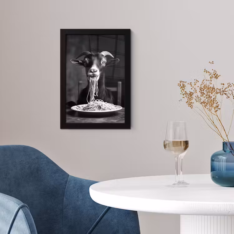 Poster met lijst - Geit - Bord - Spaghetti - Zwart Wit — 2