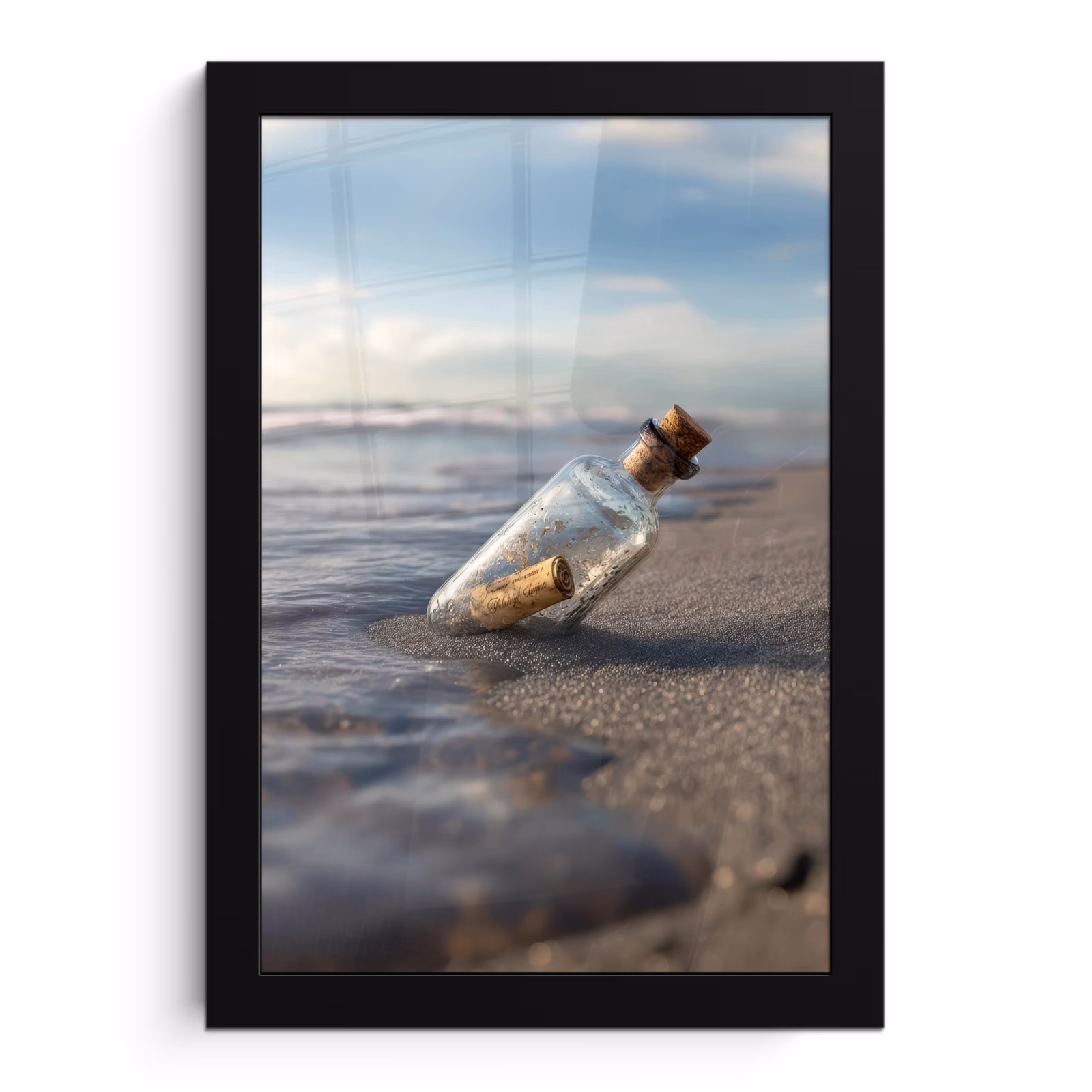 Poster met lijst - Glazenfles - Post - Zee - Zand — 1