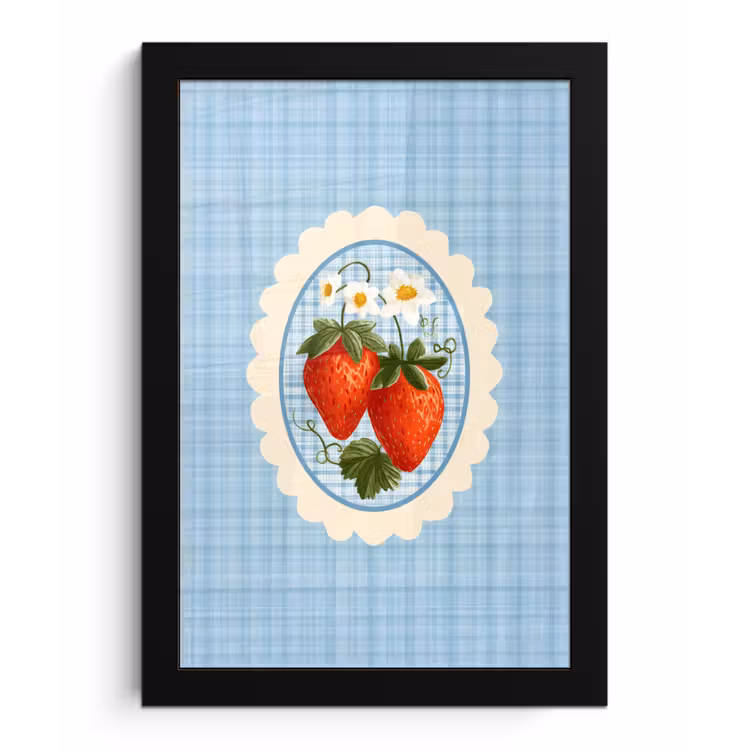 Poster met lijst - Aardbeien - Lijst - Rood - Geruit — 1