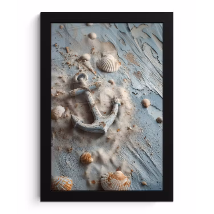 Poster met lijst - Anker - Hout - Schelpen - Zand — 1