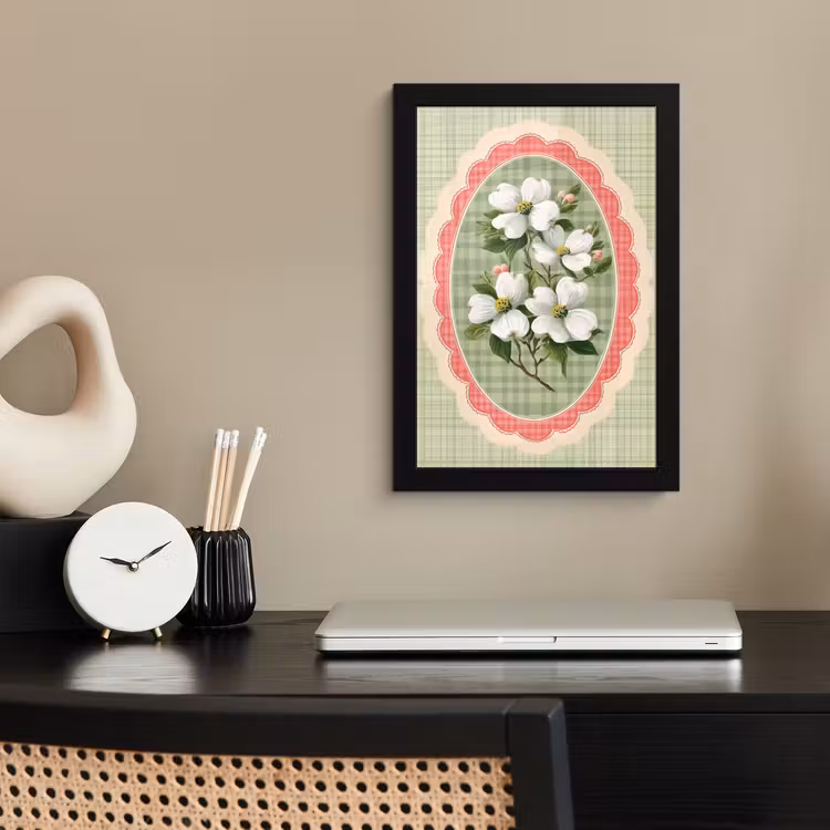 Poster met lijst - Bloemen - Illustratie - Geruit - Groen — 3