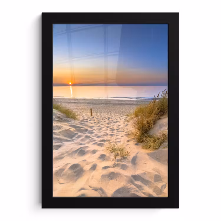 Poster met lijst - Duin - Zonsondergang - Horizon - Strand - Gras — 1