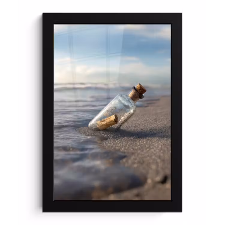Poster met lijst - Glazenfles - Post - Zee - Zand — 1
