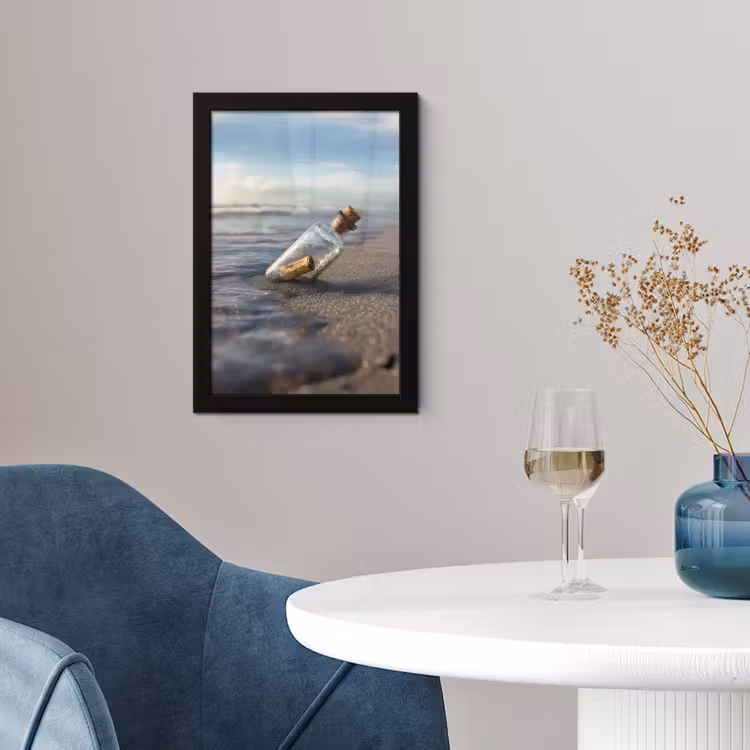 Poster met lijst - Glazenfles - Post - Zee - Zand — 2