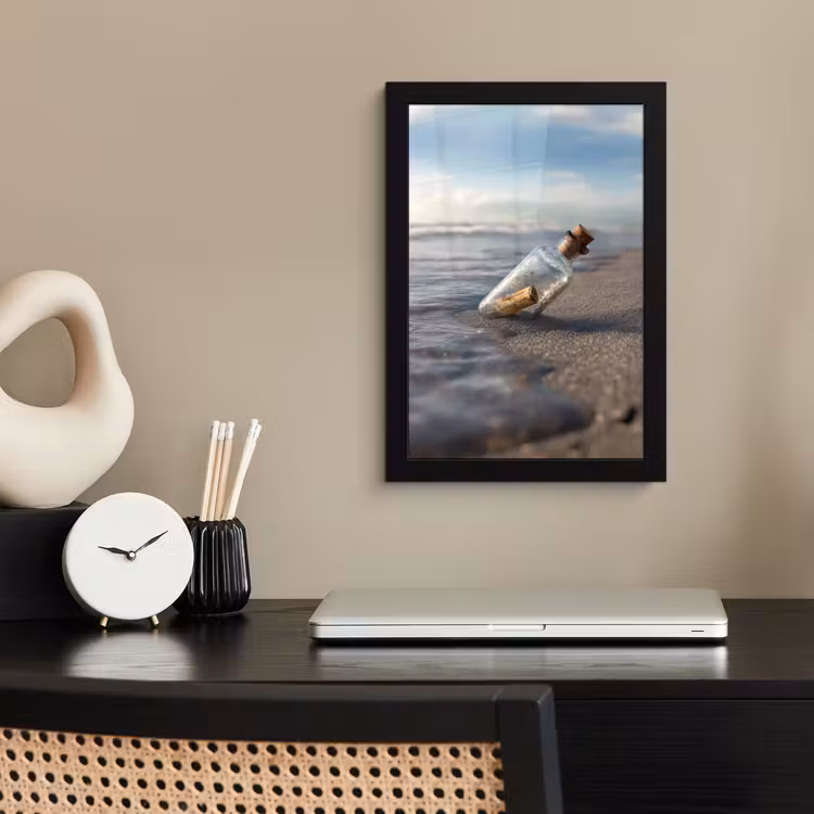 Poster met lijst - Glazenfles - Post - Zee - Zand — 3