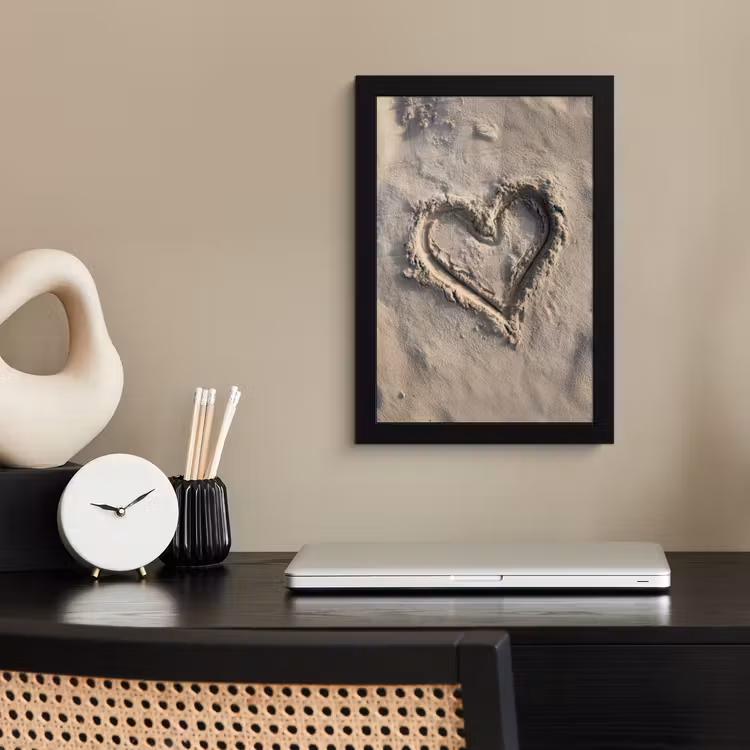 Poster met lijst - Hartvorm - Getekend - Beige - Zand — 3
