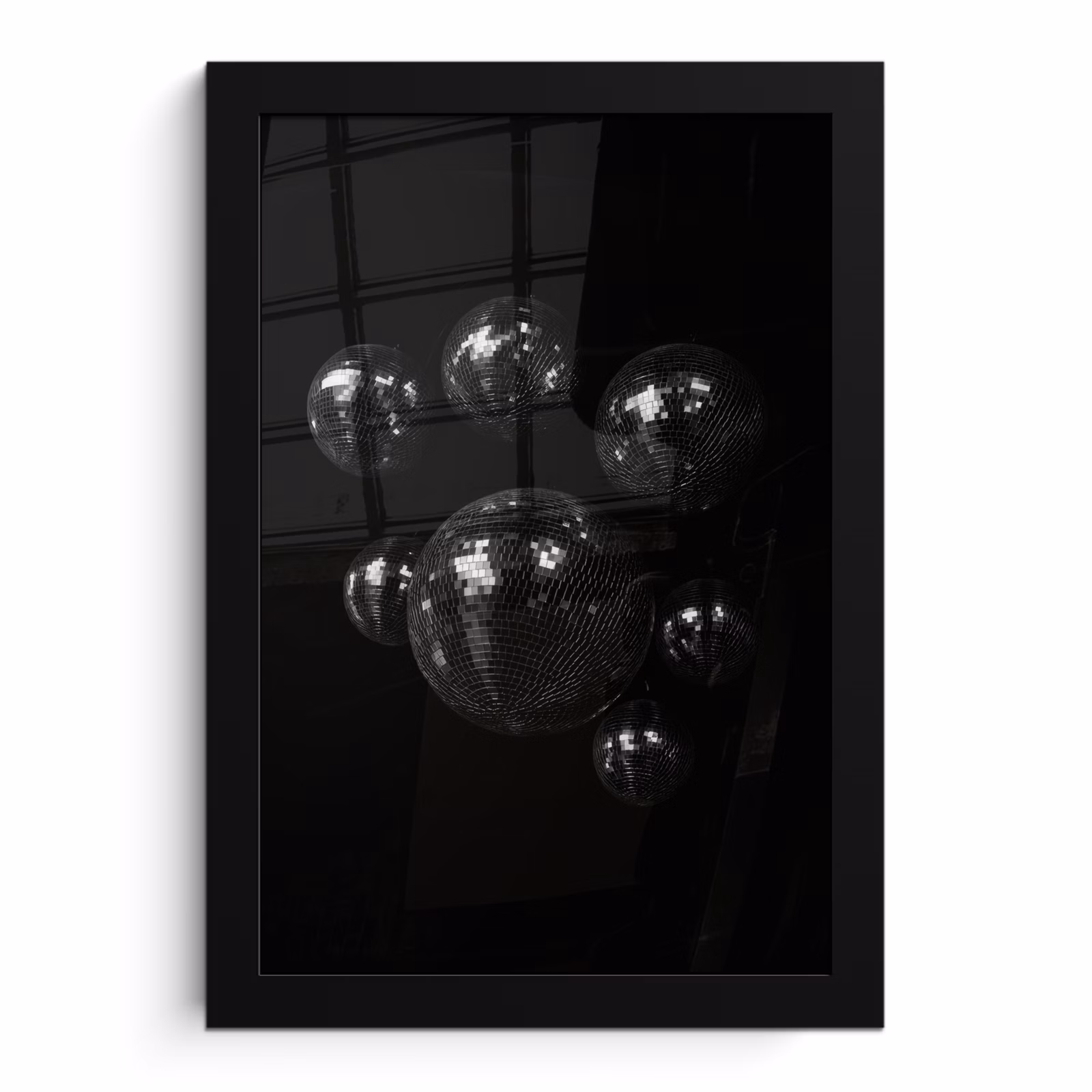 Poster met lijst - Discoballen - Minimalistisch - Zwart — 1