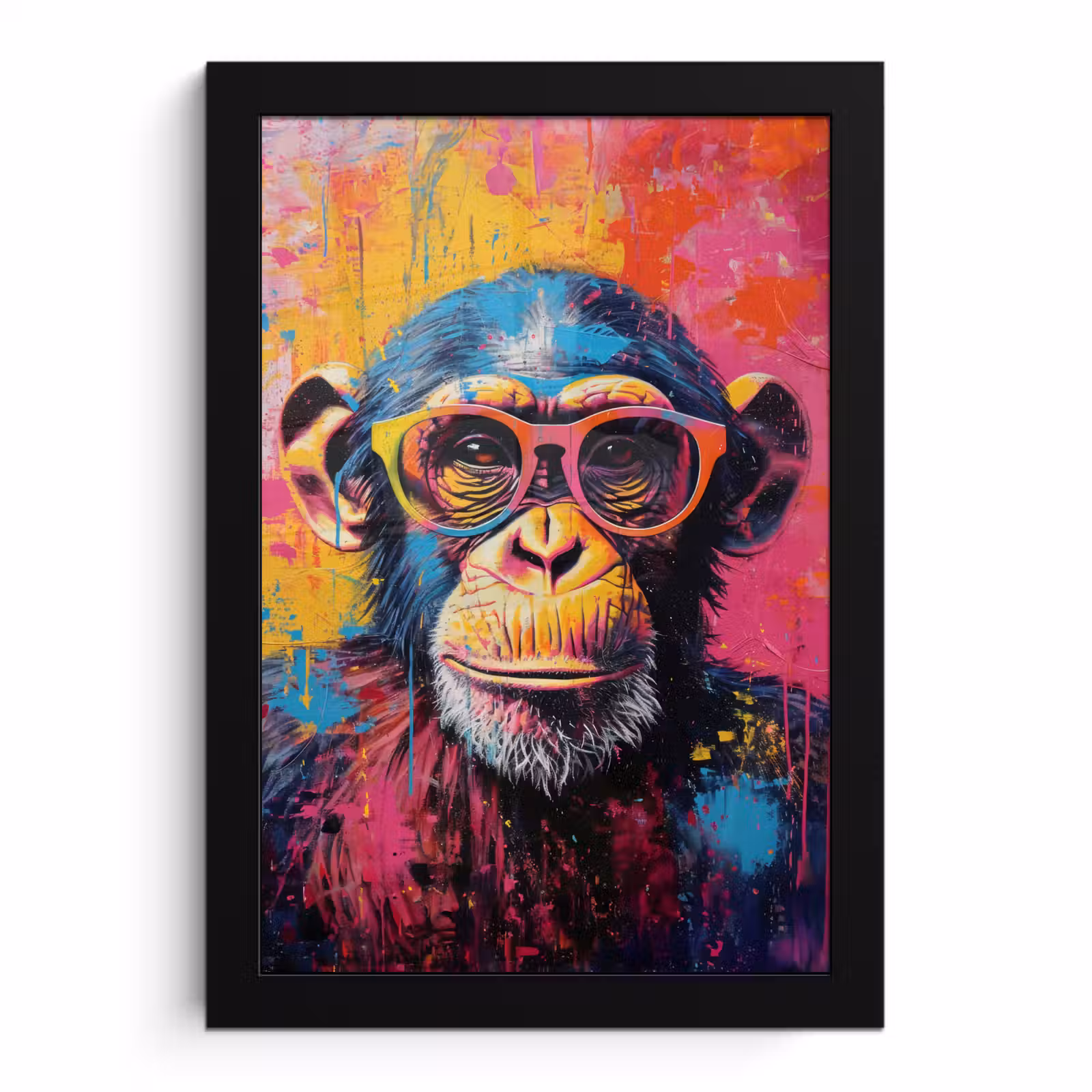 Poster met lijst - Graffiti - Chimpansee - Aap - Bril - Kleurrijk — 1