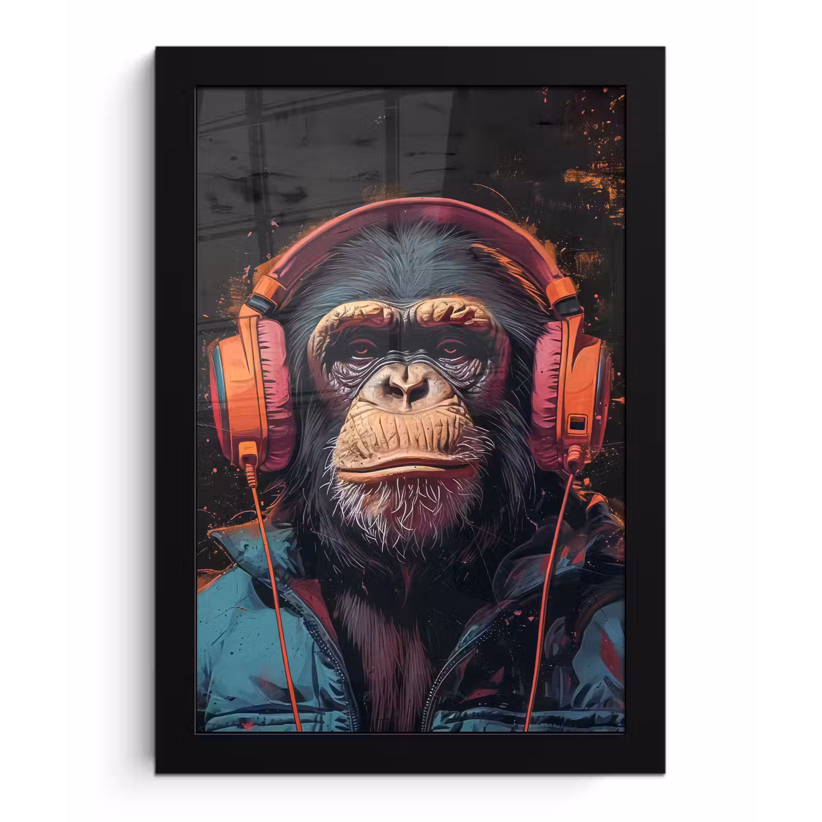 Poster met lijst - Graffiti - Chimpansee - Koptelefoon - Aap — 1