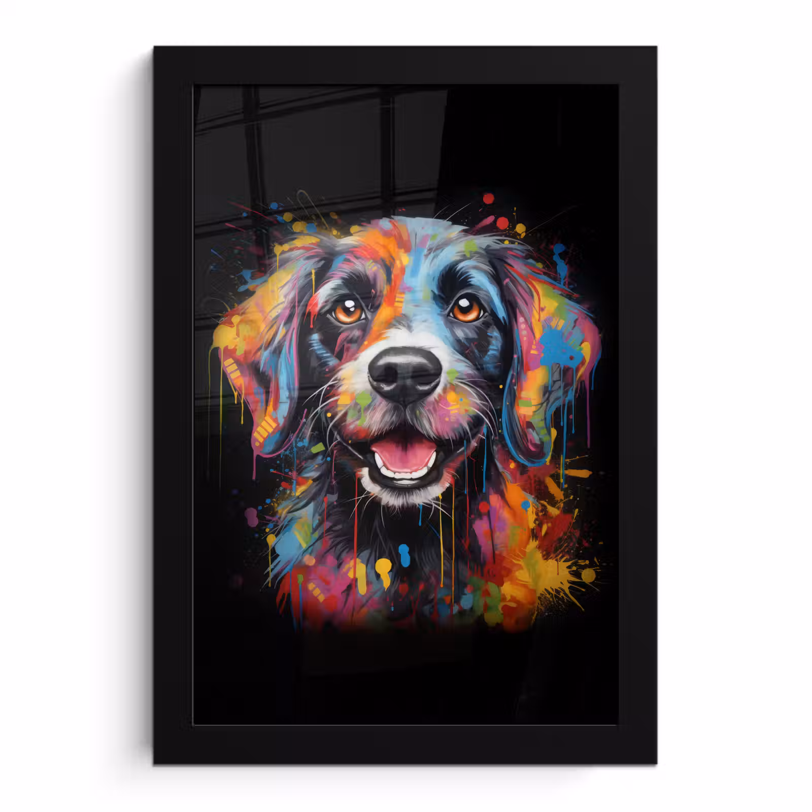 Poster met lijst - Graffiti - Hond - Zwart - Kleuren — 1