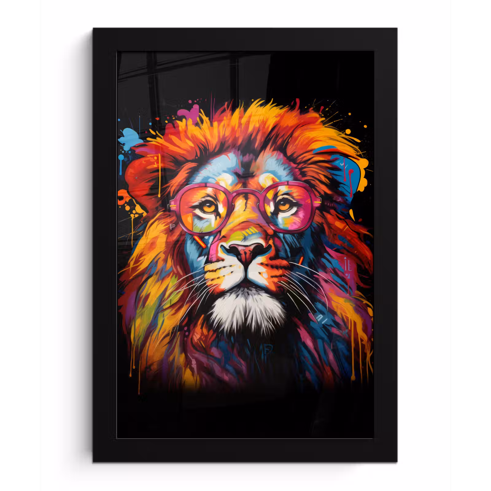 Poster met lijst - Graffiti - Leeuw - Bril - Zwart — 1