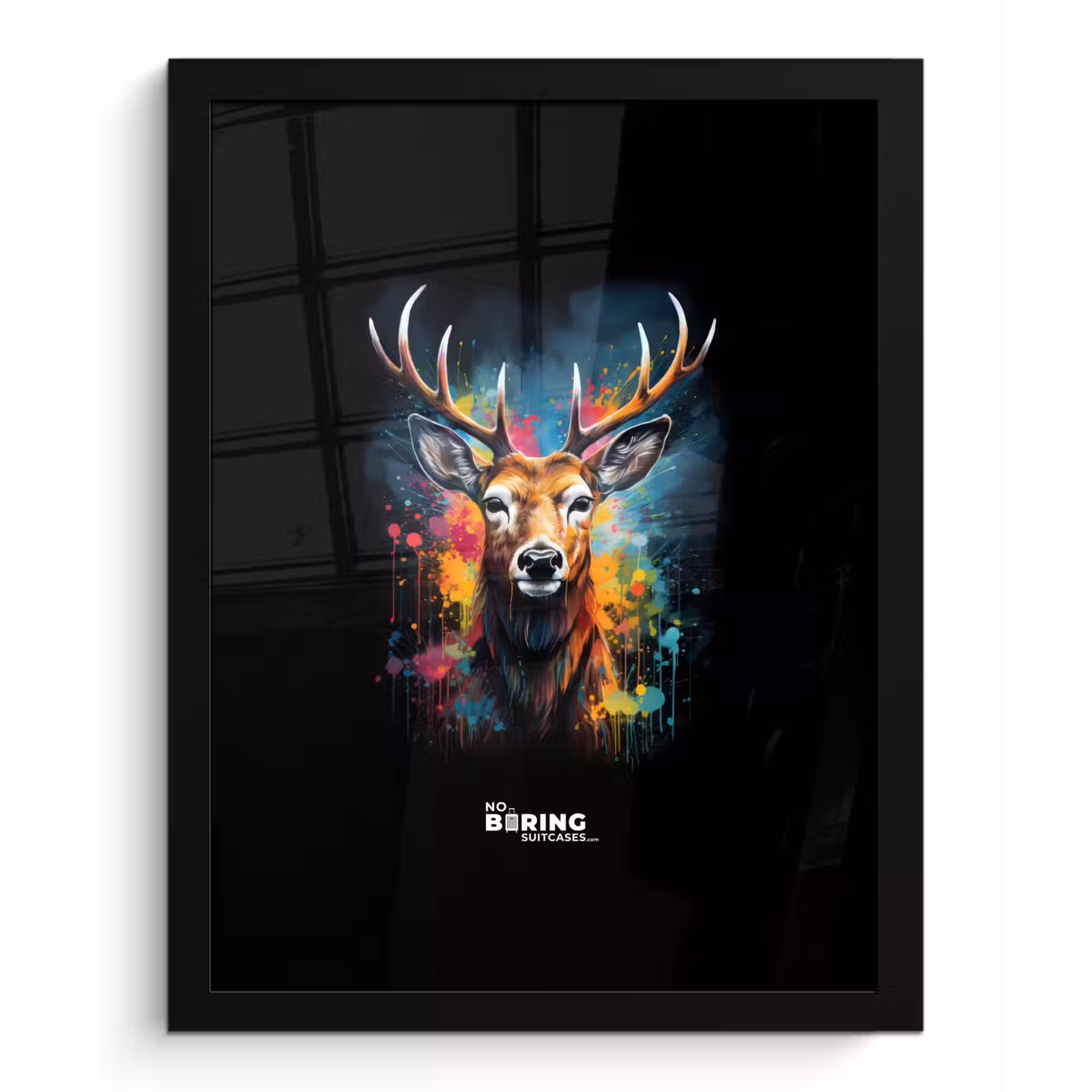 Poster met lijst - Hert met gewei tussen graffiti spray — 1