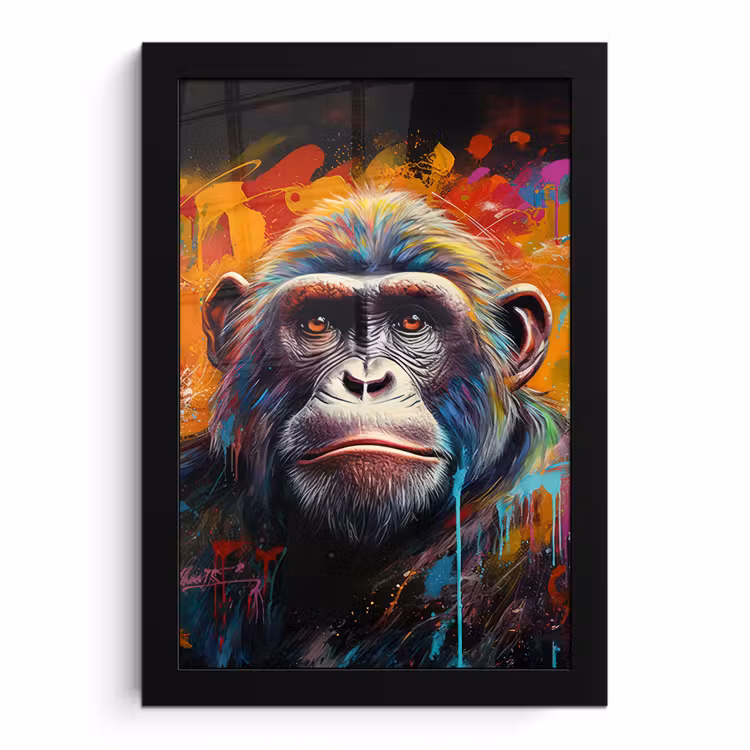 Poster met lijst - Aap - Gorilla - Graffiti - Dieren - Kleuren — 1