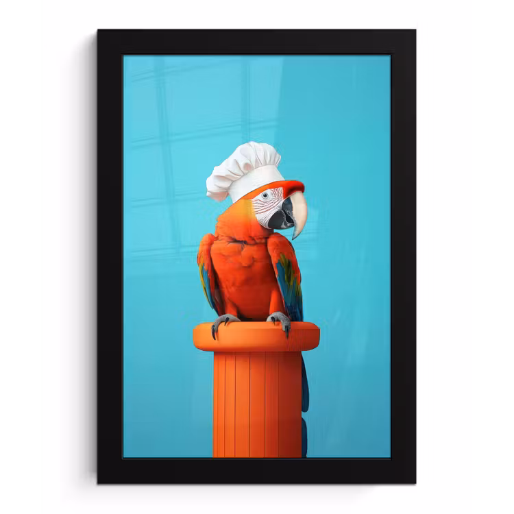 Poster met lijst - Ara - Koksmuts - Sokkel - Grappig — 1