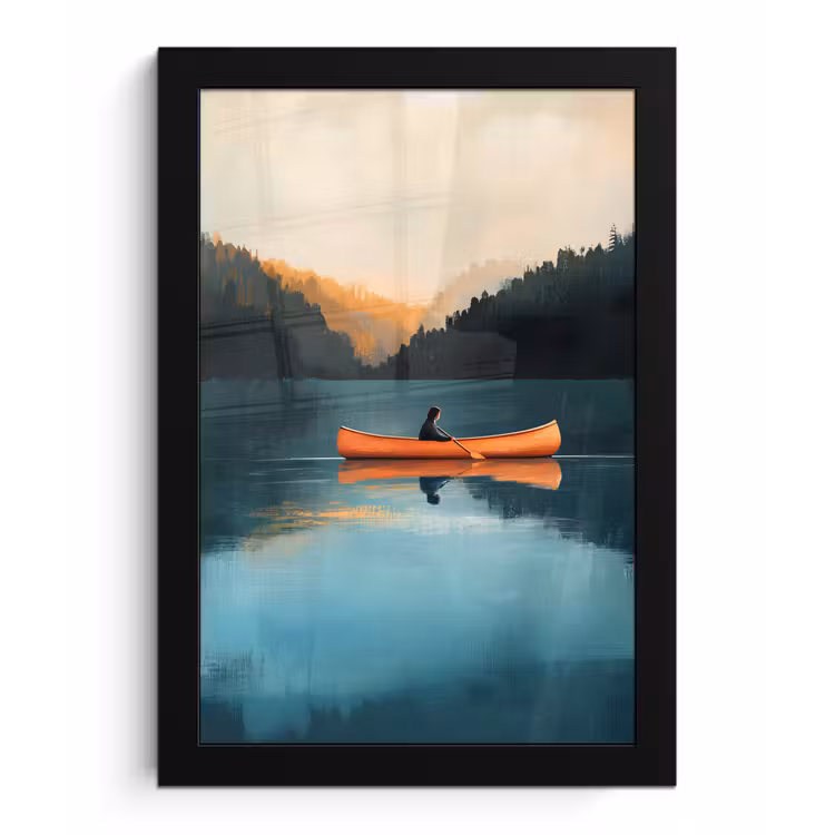 Poster met lijst - Bossen - Meer - Kano - Oranje — 1