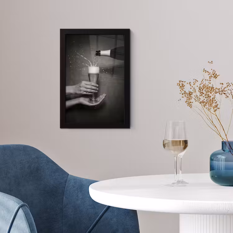 Poster met lijst - Champagnefles - Glas - Minimalistisch - Spetters — 2