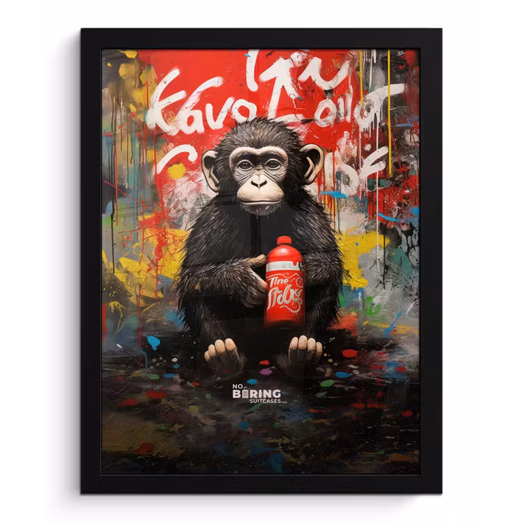 Poster met lijst - Chimpansee voor graffiti muur — 1