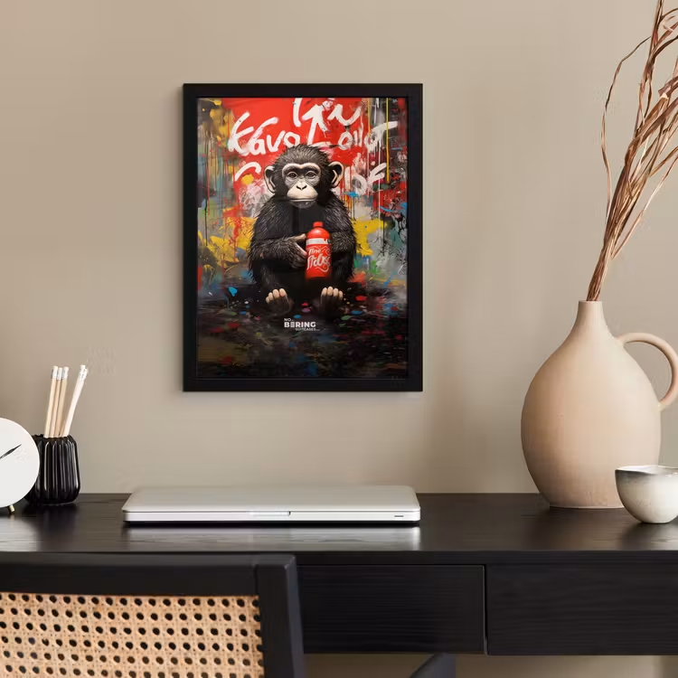 Poster met lijst - Chimpansee voor graffiti muur — 3