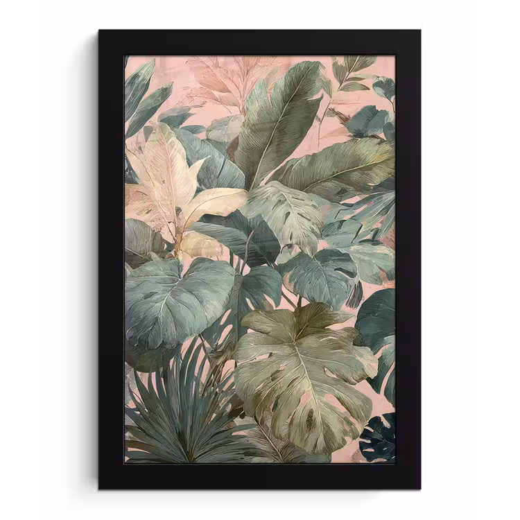 Poster met lijst - Compositie van bladeren - Groen - Roze — 1