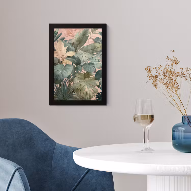 Poster met lijst - Compositie van bladeren - Groen - Roze — 2