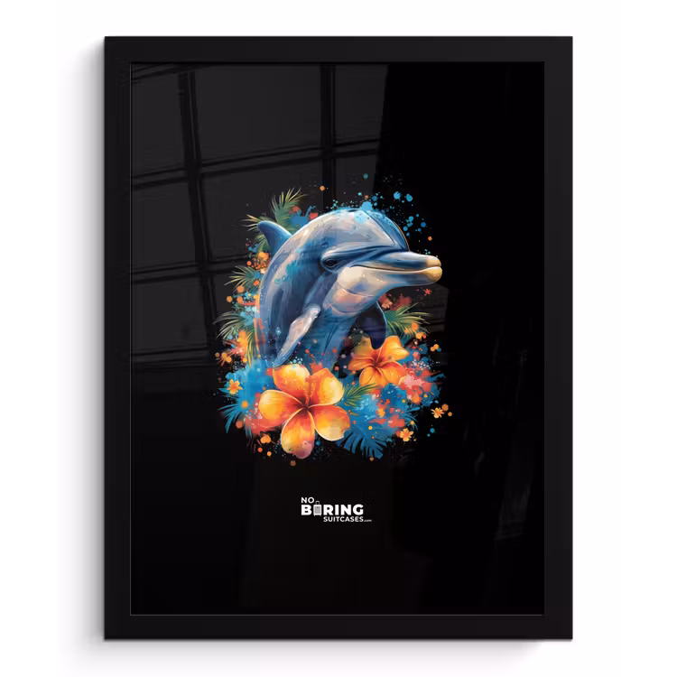 Poster met lijst - Dolfijn te midden van graffiti bloemen — 1