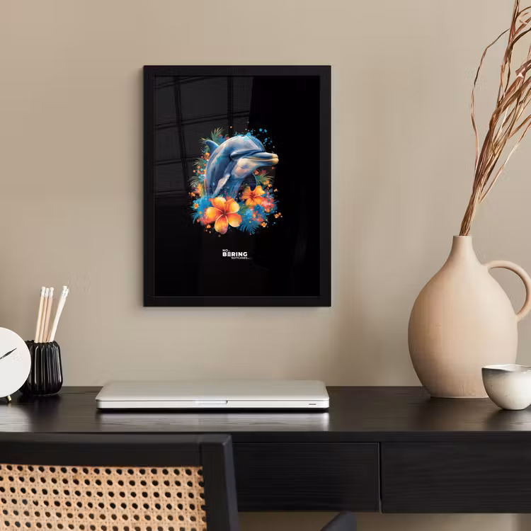 Poster met lijst - Dolfijn te midden van graffiti bloemen — 3