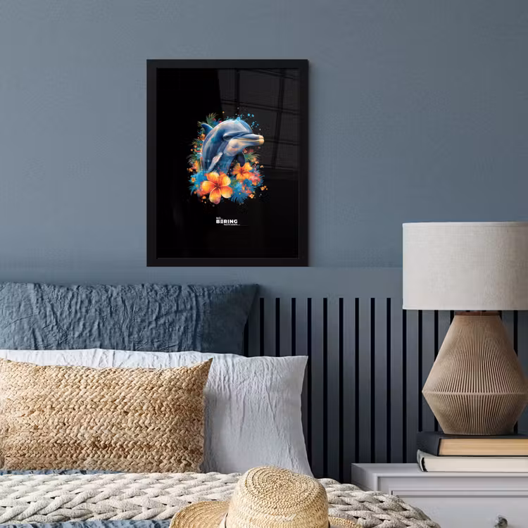 Poster met lijst - Dolfijn te midden van graffiti bloemen — 4