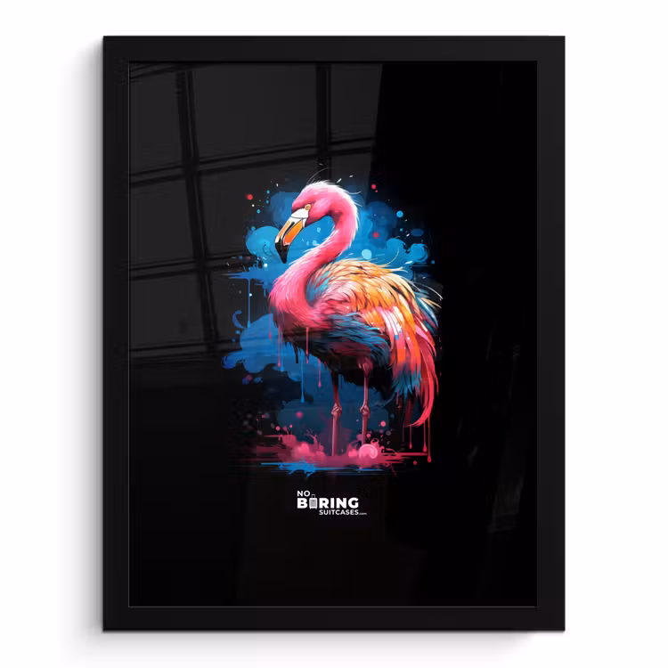 Poster met lijst - Gekleurde flamingo voor een verfexplosie — 1