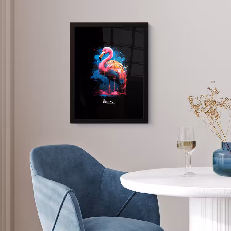 Poster met lijst - Gekleurde flamingo voor een verfexplosie — 2