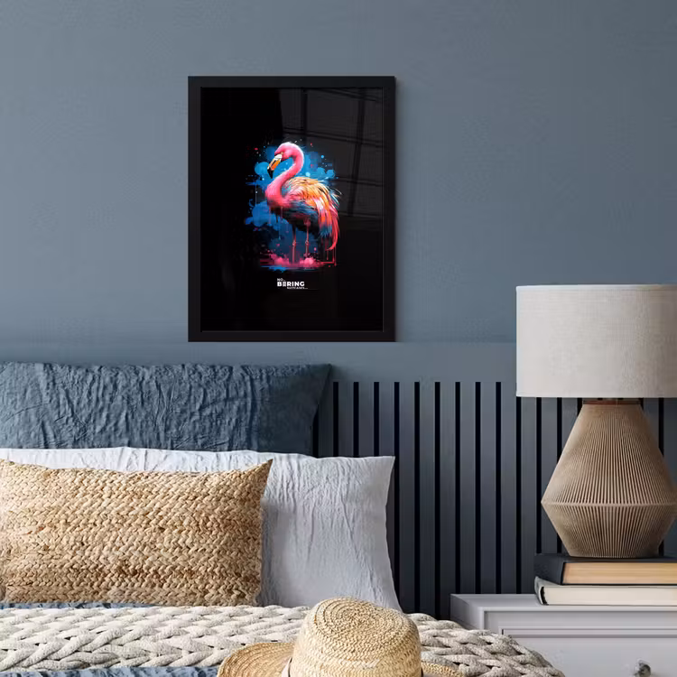 Poster met lijst - Gekleurde flamingo voor een verfexplosie — 4